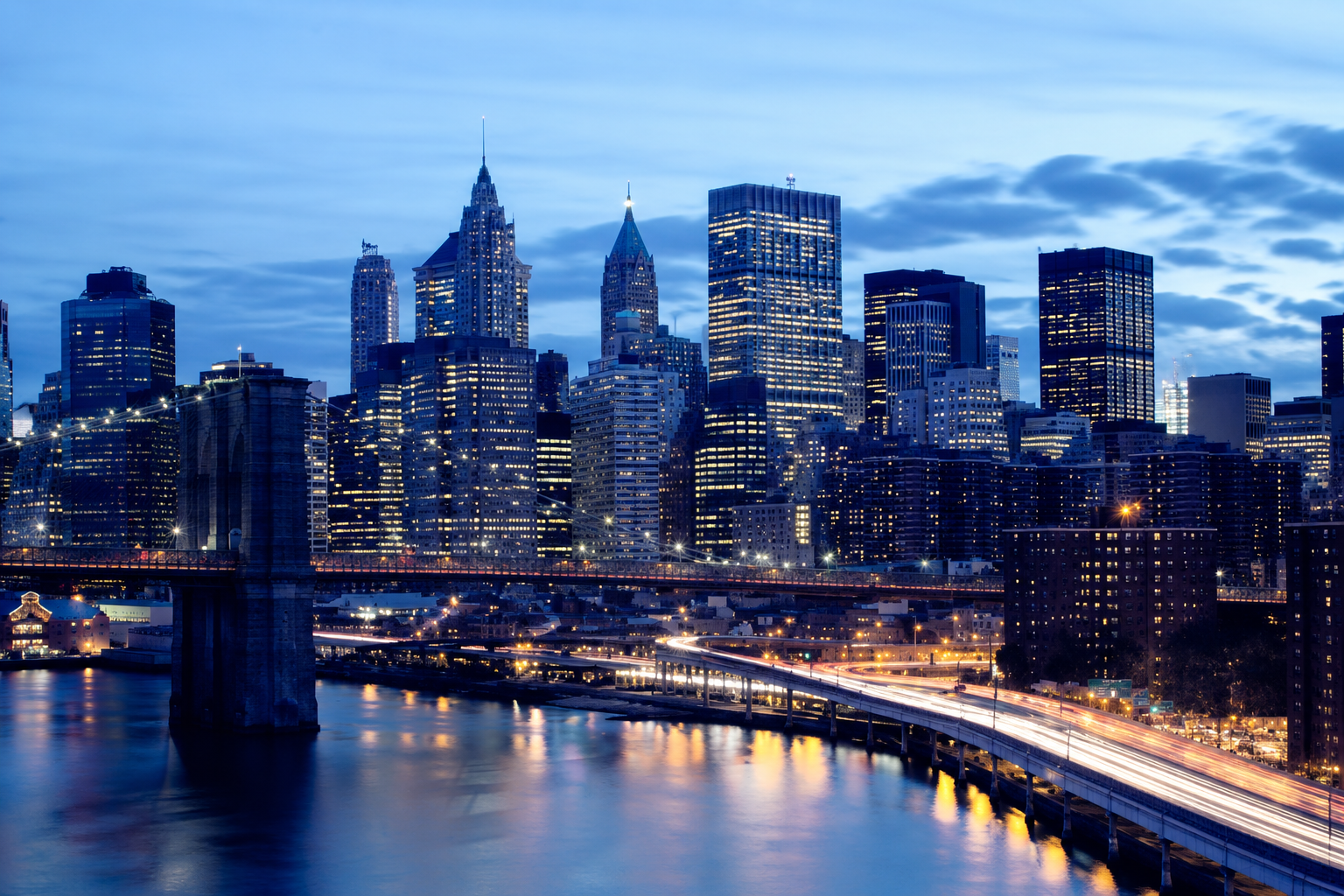 A city skyline representing our global community